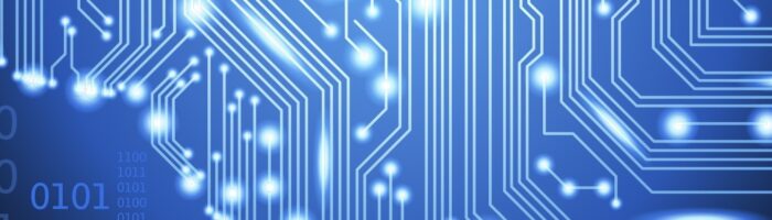 Cybersecurity graphic showing circuit with current.